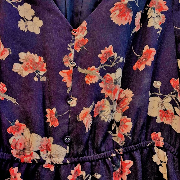 Skies Are Blue Floral Midi Dress• Navy and Red l Sz. M - Picture 4 of 12